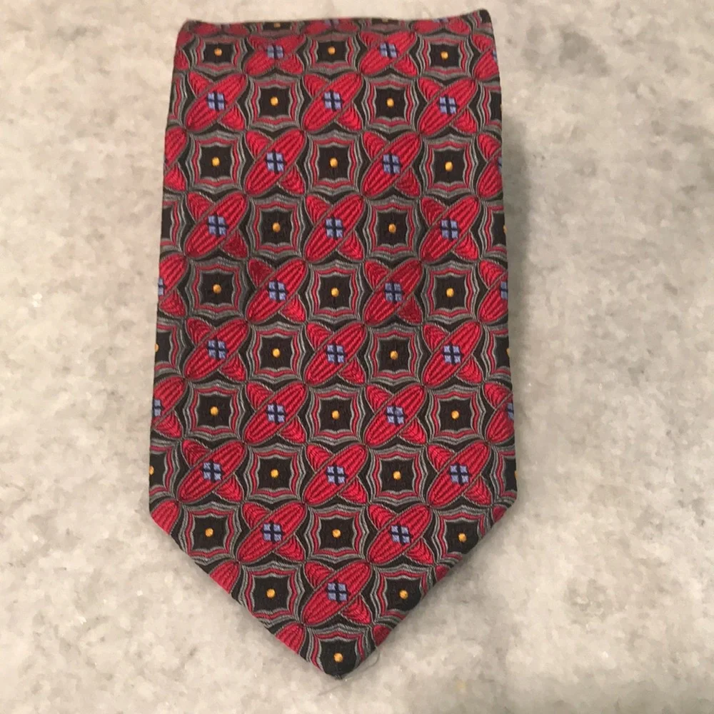 Robert Talbott Nordstrom Silk Tie Mens Red Black Best‎ of Class Quartrefoil USA